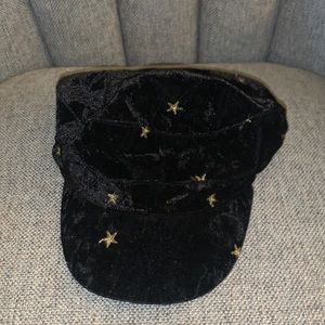 Newsboy Cap BCBG Women’s Black Velvet with Stars